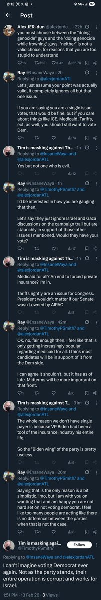 This is a prime example of why liberals are so tired of 'progressives' that want to get nothing done.

You can be nice, have a perfectly reasonable conversation, and even say you agree with them, and they still flip you off and block you for simply being a Democrat.