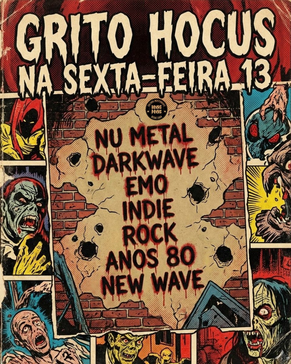 É HOJE! SEXTA-FEIRA 13 COM GRITO HOCUS A PARTIR DAS 22H 

PROMOÇÃO DE CAIPIRINHA EM DOBRO NAS 2 PRIMEIRAS HORAS DO EVENTO. Então chegue cedo! 

Últimos antecipados por apenas $7 disponíveis no link: lets.events/e/grito-hocus-…
 Seja rápido!

#VemProHocus #ÉHoje #NuMetal #Emo #Rock