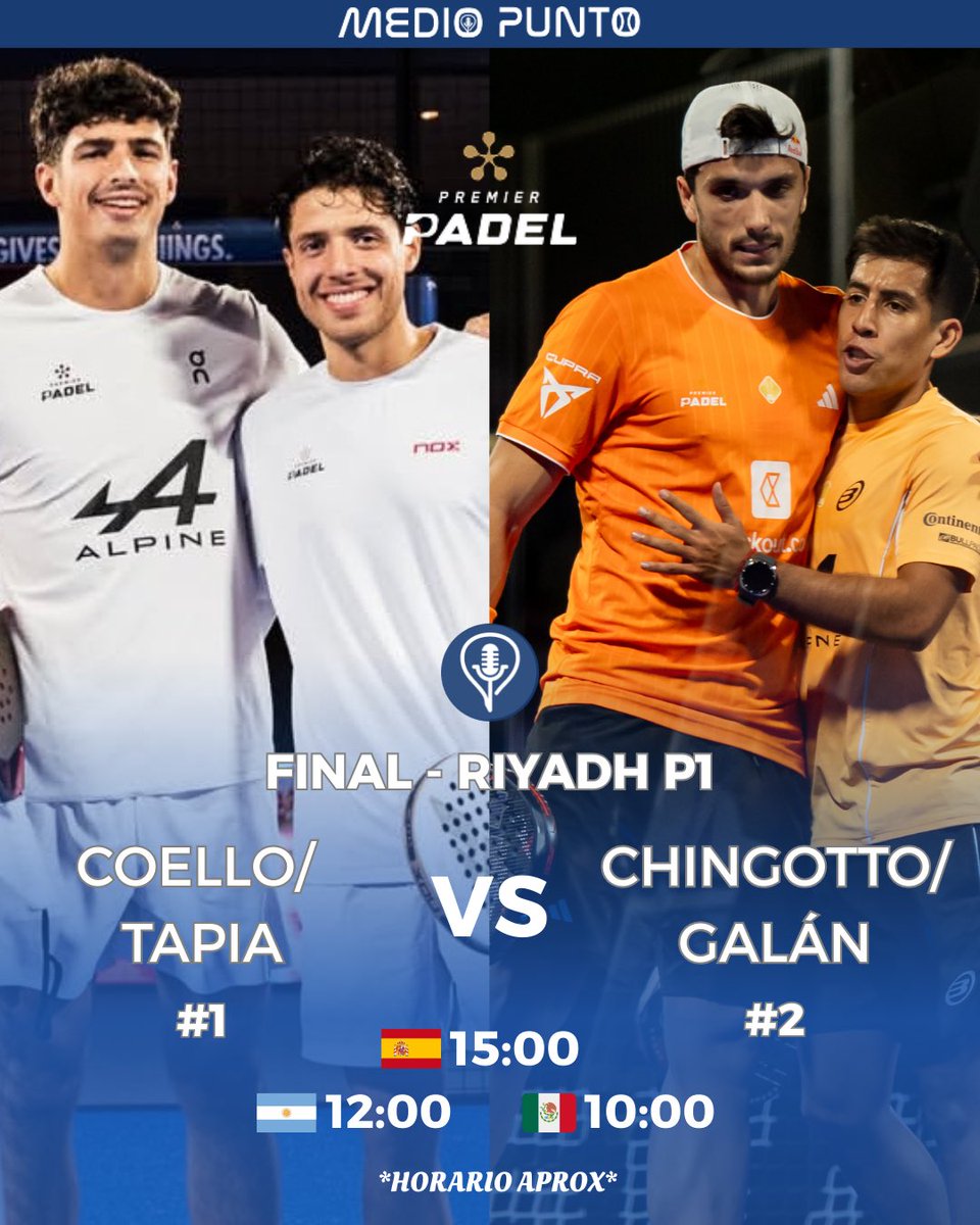 MedioPuntoPadel's tweet image. 🏁 FINALÍSIMA EN EL MASCULINO DEL RIYADH P1 🇸🇦

👉 Aunque estemos en 2026 las finales siguen siendo iguales en el masculino. Coello-Tapia y Galán-Chingotto siguen con su superioridad ante el resto de parejas. 

¿Quién se lo lleva mañana? 

#padel #padeltime #parati #2026