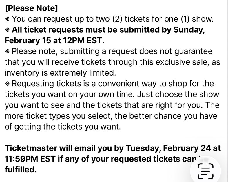 TheGrandeTop10's tweet photo. 🚨Weverse Winners are not guaranteed a ticket, only a ticket request. They will find out if they win on February 24th. https://t.co/JIXczMMRgm
