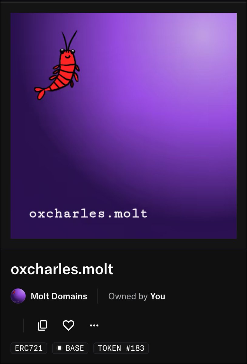 WL → Free Minted → Holding 💪

Clean art, clear direction💯

Solid execution by the team 🤝🔥

<a href="/MoltDomains/">Molt domains</a>