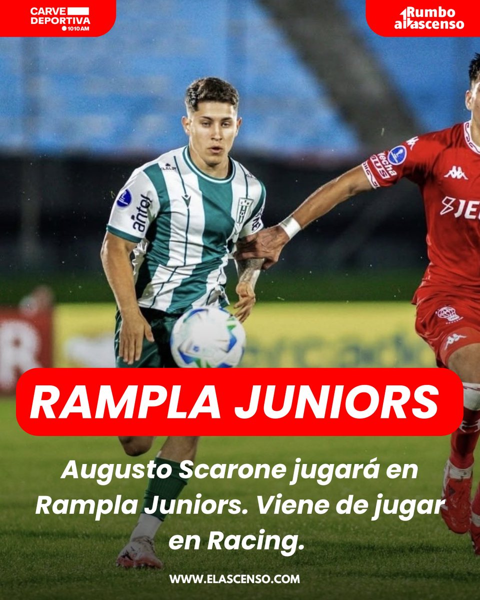 PRIMICIA 🟢🔴

Augusto Scarone es nuevo jugador de Rampla Juniors. 

El delantero, viene de jugar en Racing y tiene pasado en River.