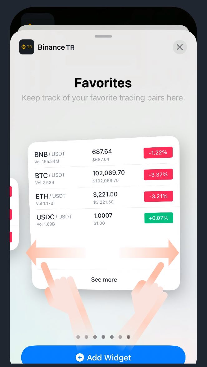 🧐 Gün içinde en az 100 kez fiyatlara bakan biri olarak şunu net söyleyebilirim ki: ekran süresi kadar, tepki alma süresi de trade ederken kazandıran en önemli şeylerden biri.

🎯 <a href="/BinanceTR/">Binance TR</a> Widget ile artık yüz taratmadan, parmak izi okutmadan direk kilitli ekranını sola
