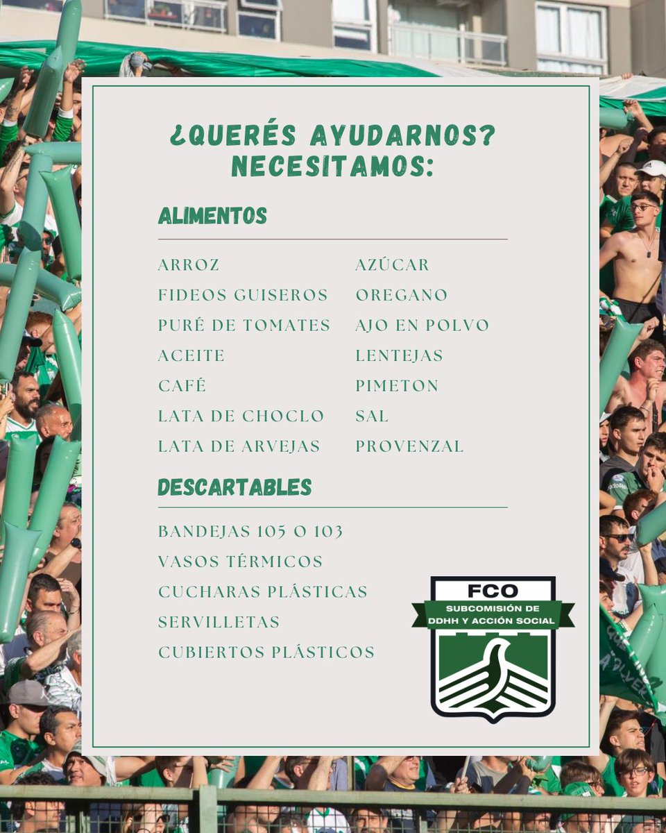 ¿Querés ayudarnos para que podamos continuar con las ollas solidarias?

🤝Recibimos alimentos no perecederos y elementos descartables en el club. 

📅Todos los días
🕐 09 a 20 hs
📍Puerta 6 (Av Avellaneda 1240) y puerta 0 (Martín de Gainza 206)

Sumate! 💚