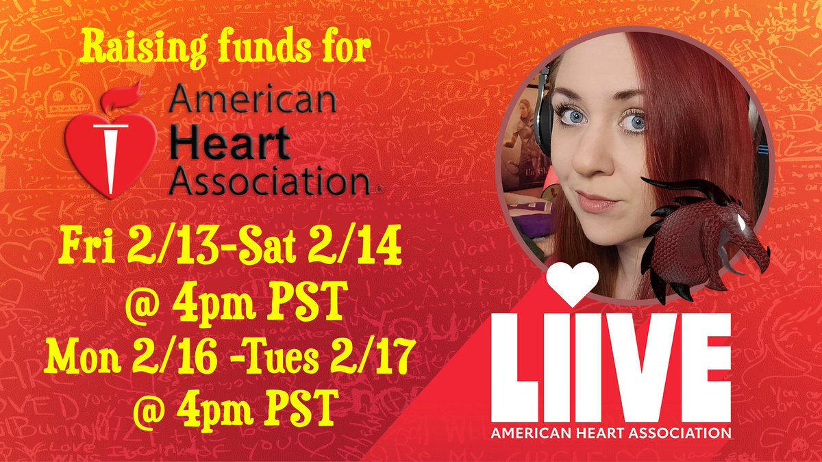 Fundraising for #AmericanHeartMonth starting today! 

Expect
🥳Silly outfits
👉Direct interaction w/ stream (Crowd Control etc)
🎁Giveaways!
🙀General torment

Hope to see ya there!