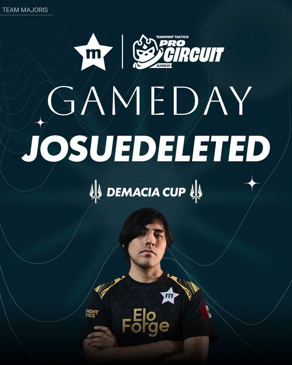 ¡ES HOY! 🔥 Llegó el momento 
Nuestro estratega Josuedeleted entra al campo de batalla hoy para representar a Team Majoris en la Demacia Cup del circuito de TFT Américas. ⚔️ ¡Todo el apoyo de la comunidad de Majoris para él! 🙌 
⏰Sincroniza tus relojes para el inicio: 
🇲🇽 15:00