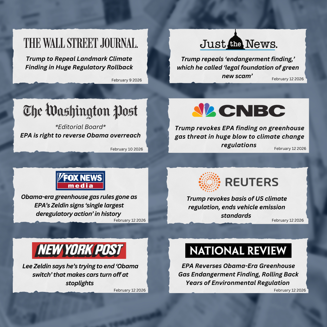 Wall to wall coverage of the SINGLE LARGEST deregulatory action in U.S. history announced yesterday, repealing the 2009 Obama EPA Endangerment Finding, ALL Greenhouse Gas Emissions standards that followed, and ALL off-cycle credits that included the despised start/stop feature.