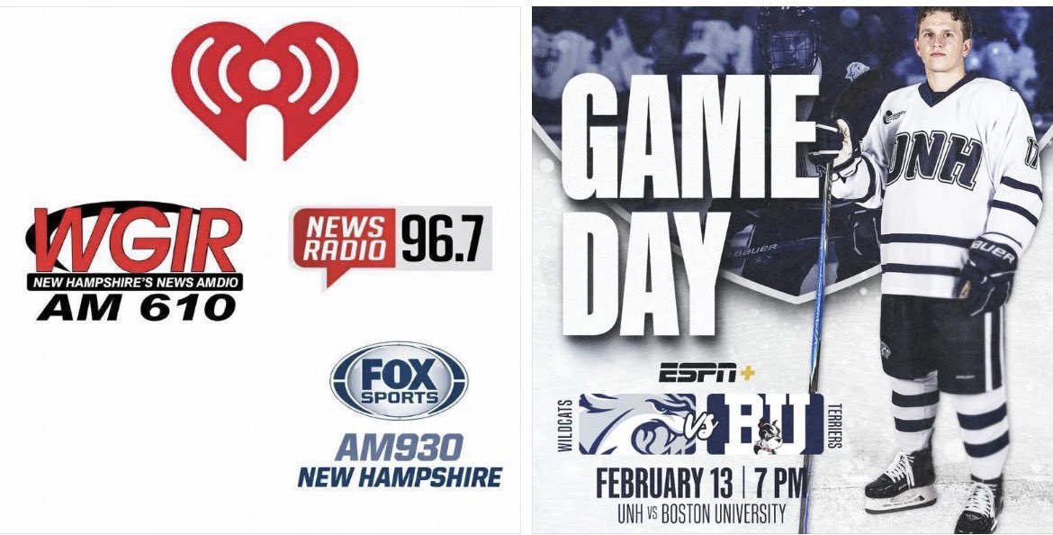 Work tonight 😊📻 You can hear the Men’s UNH Hockey game on WGIR AM 610 , Fox Sports 930 WPKX , and News Radio 96.7 !!