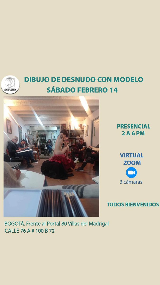 Mañana sábado dibujo con modelo a la hora acostumbrada, presencial en Bogotá y virtual por Zoom. TODOS BIENVENIDOS ✏️🎨🖌️☕🖌️
Saturdays drawings human figure with diferents female models. Virtual workshops by Zoom. Welcome ✏️🖍️