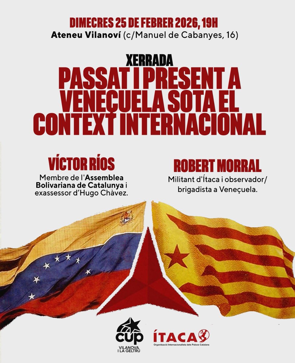 Siguen en #Cataluña las manifestaciones de solidaridad con #Venezuela y los debates sobre la realidad que enfrenta hoy el país 🇻🇪. 19, 20, 21 y 25 de febrero. ¡Participa! ✊️