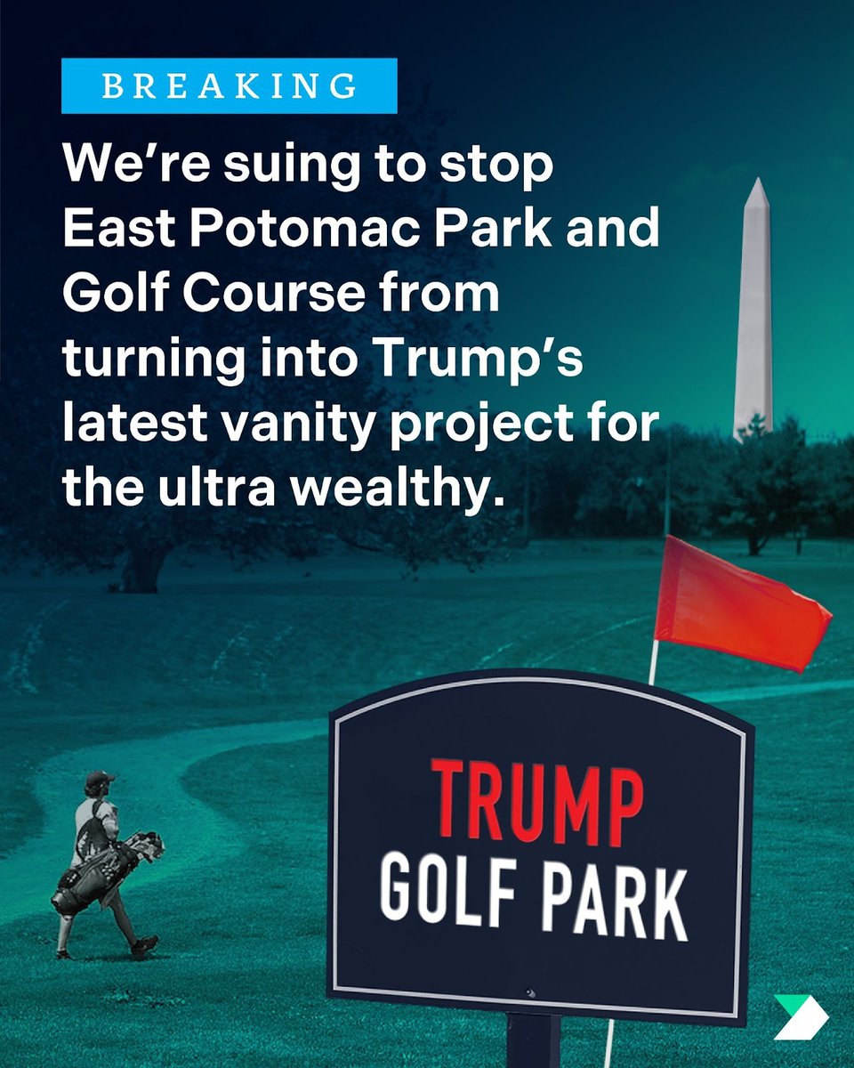 The Trump-Vance admin is trying to bulldoze East Potomac Park and turn its golf course into an exclusive space for the president and his friends.

We're suing to stop them from turning a public park into Trump's playground. bit.ly/4rPBiTm