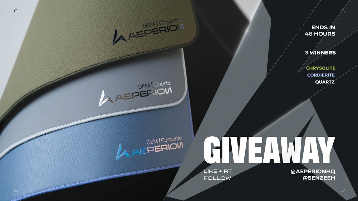 Giving away 3x Aeperion GEM mousepad of choice!

Included Accessories: Transparent Grips, POM Skates and Keyboard Dampener.

To enter:
1️⃣ Follow <a href="/senzeeh/">senzeeh</a> + <a href="/AeperionHQ/">Aeperion</a>
2️⃣ Like + RT this tweet.

🏆 Three Winners.
🗓️ Ends in 48 hours.