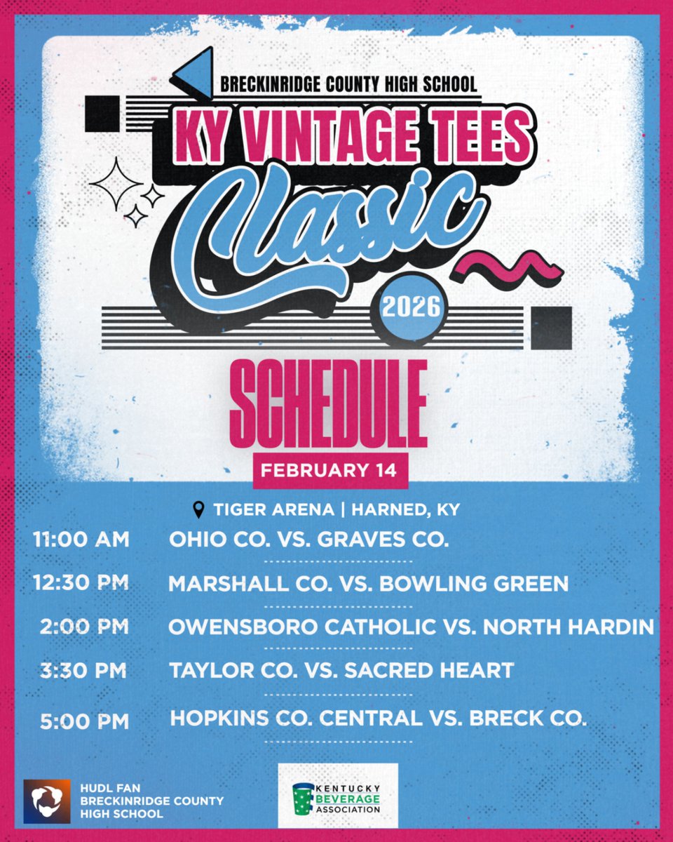 BCLADYTIGERS's tweet image. The Breck County Lady Tigers will host the 5th Annual KY Vintage Tees Classic on Saturday, February 14. This year’s event features an exciting lineup of games, promising a full day of competitive basketball.

@riseupsports1
@alyxwhite_
@1027TheGame
@NateInSports
@1043theRiver