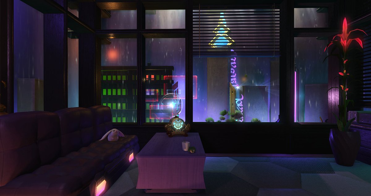 (S) A little japanese cyberpunk home 💜🤎🖤
We tried to make it a bit more colorful with lots of purple and a big skyline ☺️
Thank you for trusting me with your home!

#ffxiv #ff14housing #ffxivhousing #HousingEden #hgxiv #FF14ハウジング