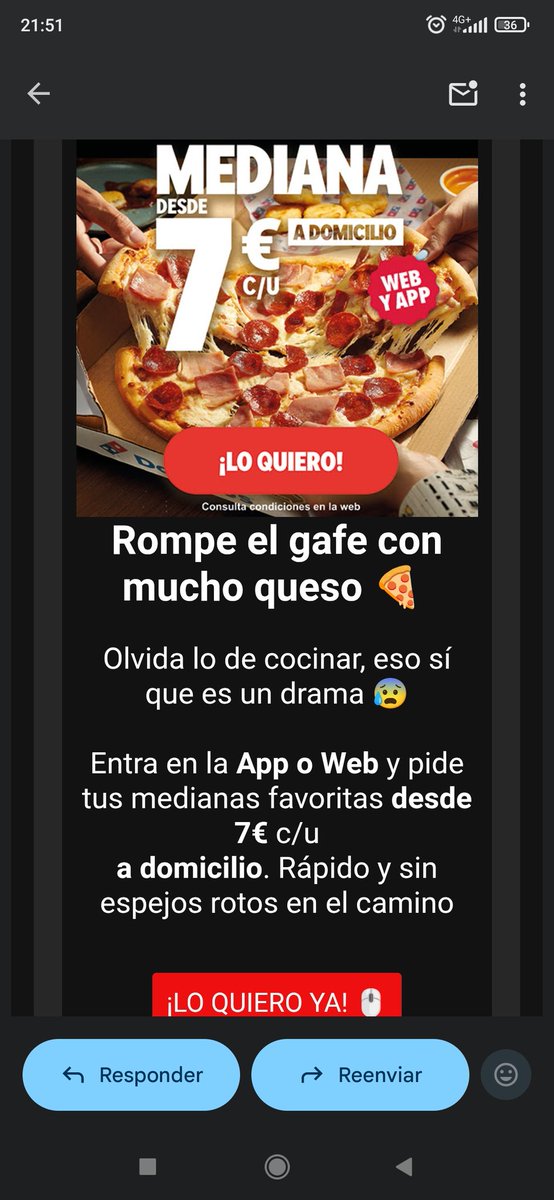 RGH28's tweet photo. @DominosPizza_ES he intentado hacer un pedido con la oferta recibida hoy promo777 a domicilio, no sale en APP llamo a las tiendas de Palma , y me dicen que imposible 
No entiendo nada, ya hemos cenado @telepizza_es https://t.co/eQB4M2nZJq