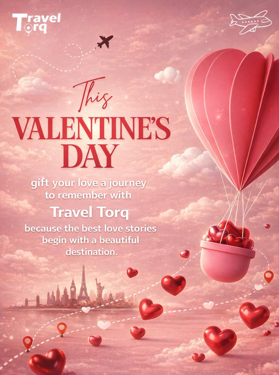 TravelTorq's tweet image. Love is the destination, travel is the journey.
Celebrate this Valentine’s Day with **Travel Torq** and create memories that last forever. 📷📷
#valentinesday #traveltorq #travelwithlove #coupletravel #RomanticGetaway