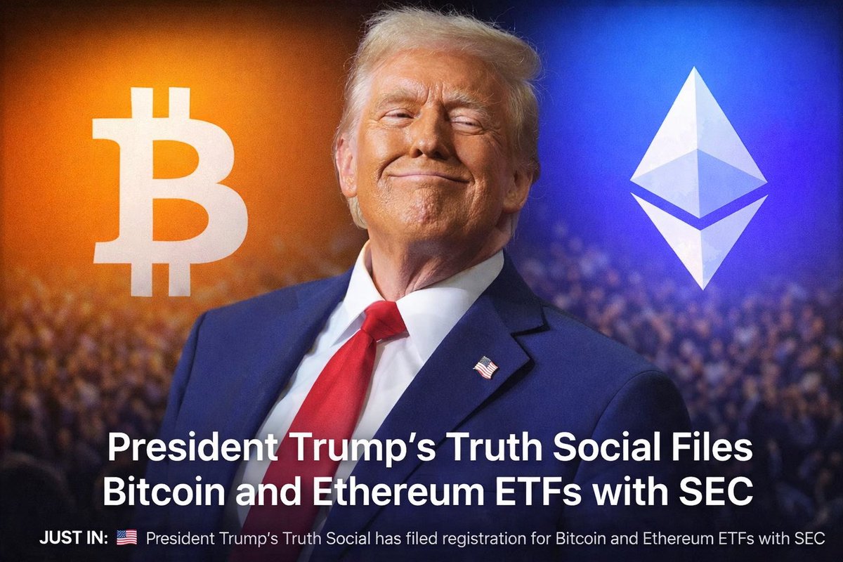 Next100XGEMS's tweet image. 🇺🇸 THE "CRYPTO PRESIDENT" MAKES HIS MOVE.

It is officially happening. Truth Social has just filed for 𝗕𝗶𝘁𝗰𝗼𝗶𝗻 𝗮𝗻𝗱 𝗘𝘁𝗵𝗲𝗿𝗲𝘂𝗺 𝗘𝗧𝗙𝘀 with the SEC🔥