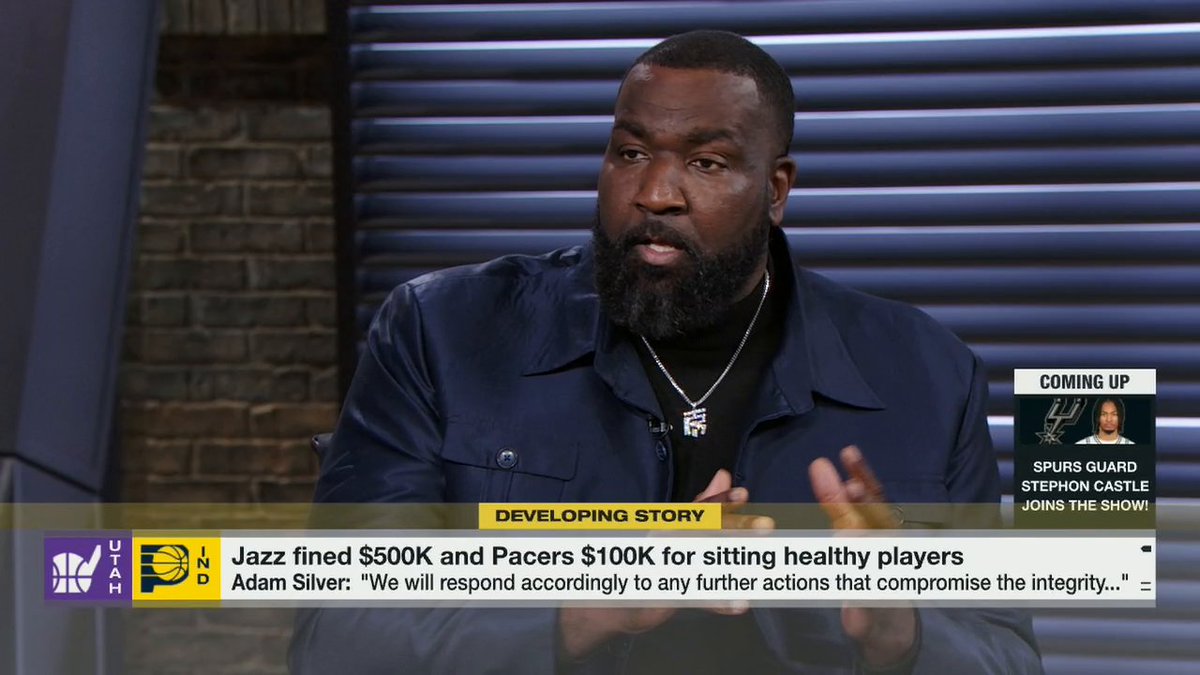 "I wish Adam Silver would've fined them $5M for disrespecting the game of basketball. Let's stop being nice about it and throwing out the word 'tanking.' No, it's actually throwing games."
โ@KendrickPerkins weighs in on the Jazz and Pacers being fined for sitting healthy players