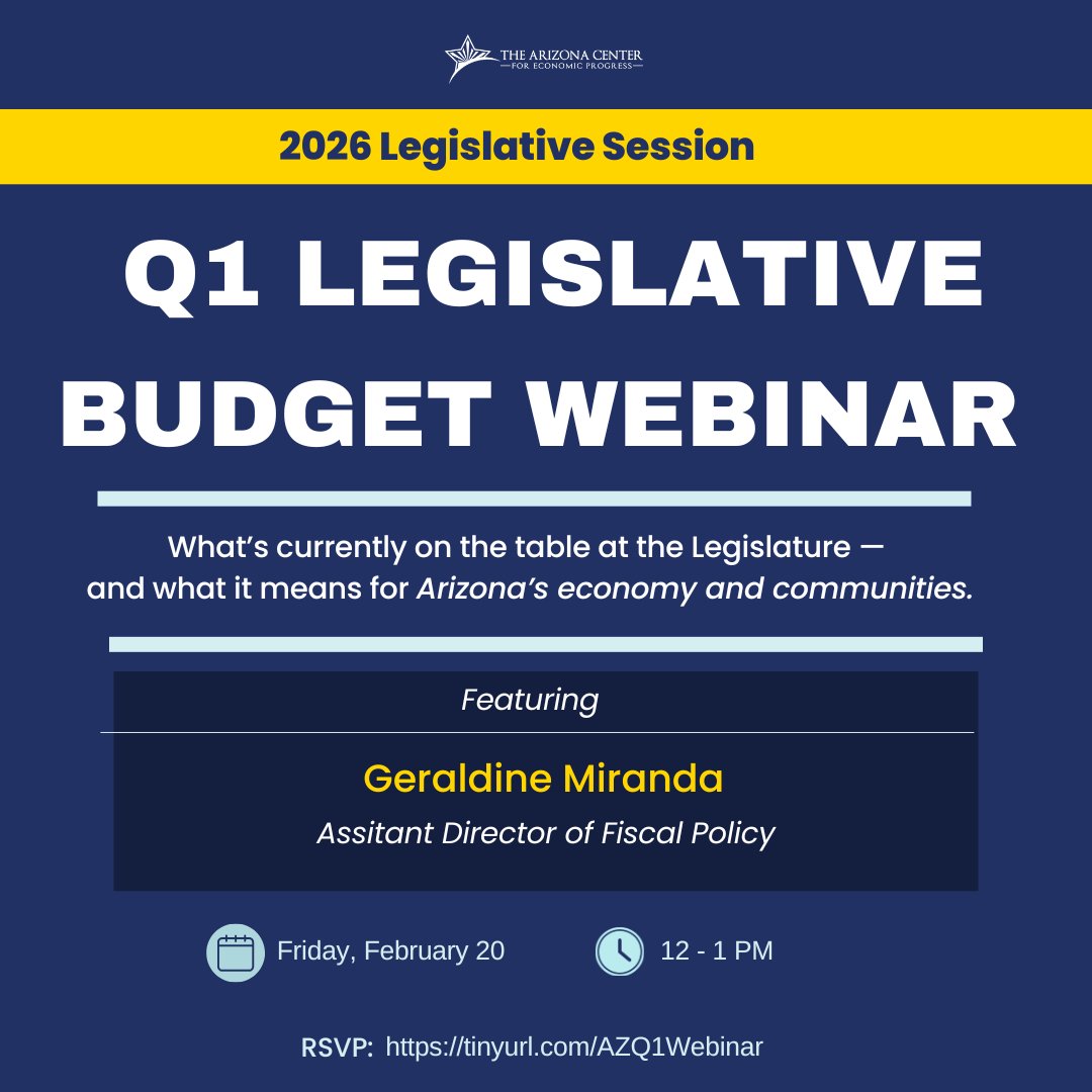 📊 Arizona’s state budget impacts children in critical ways.

Learn more about budget decisions and impacts with this upcoming webinar from our team!

Please RSVP here: tinyurl.com/AZQ1Webinar