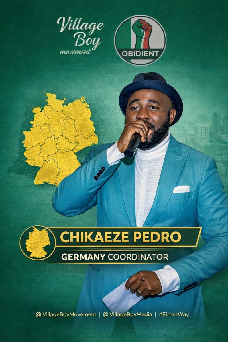 chikaezepedro's tweet photo. Germany, we move 🇩🇪💚

Honored to serve as GERMANY COORDINATOR for the Village Boy Movement. The mission stays the same — unity, structure, impact.

Let’s organize. Let’s build. Let’s deliver.

#EitherWay #VillageBoyMovement #Obidient
#Obidient
#peterobi2027 https://t.co/XdnuvaWqf9