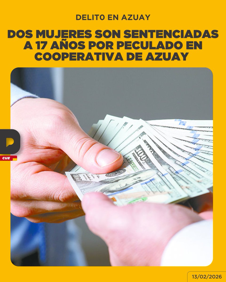 Dos mujeres fueron sentenciadas a 17 años y 4 meses de prisión por peculado en la cooperativa de ahorro y crédito del Sindicato de Choferes Profesionales de Azuay, tras una apelación de Fiscalía. Según la investigación, Olga Paola S. emitió una póliza falsa por 40.000 dólares y
