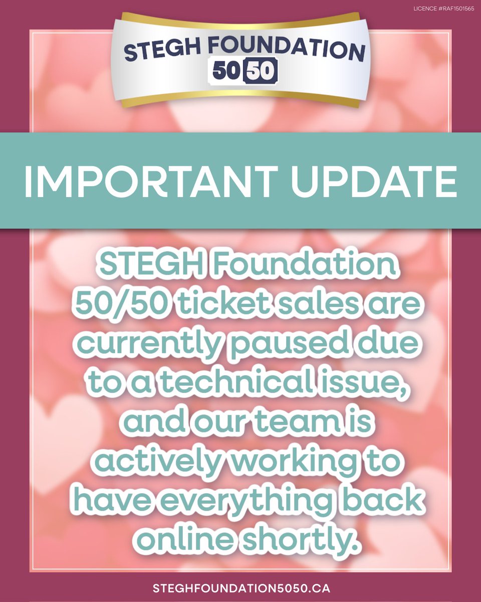 ATTENTION: STEGH Foundation 50/50 ticket sales are currently paused due to a technical issue, and our team is actively working to have everything back online shortly. We apologize for the inconvenience.