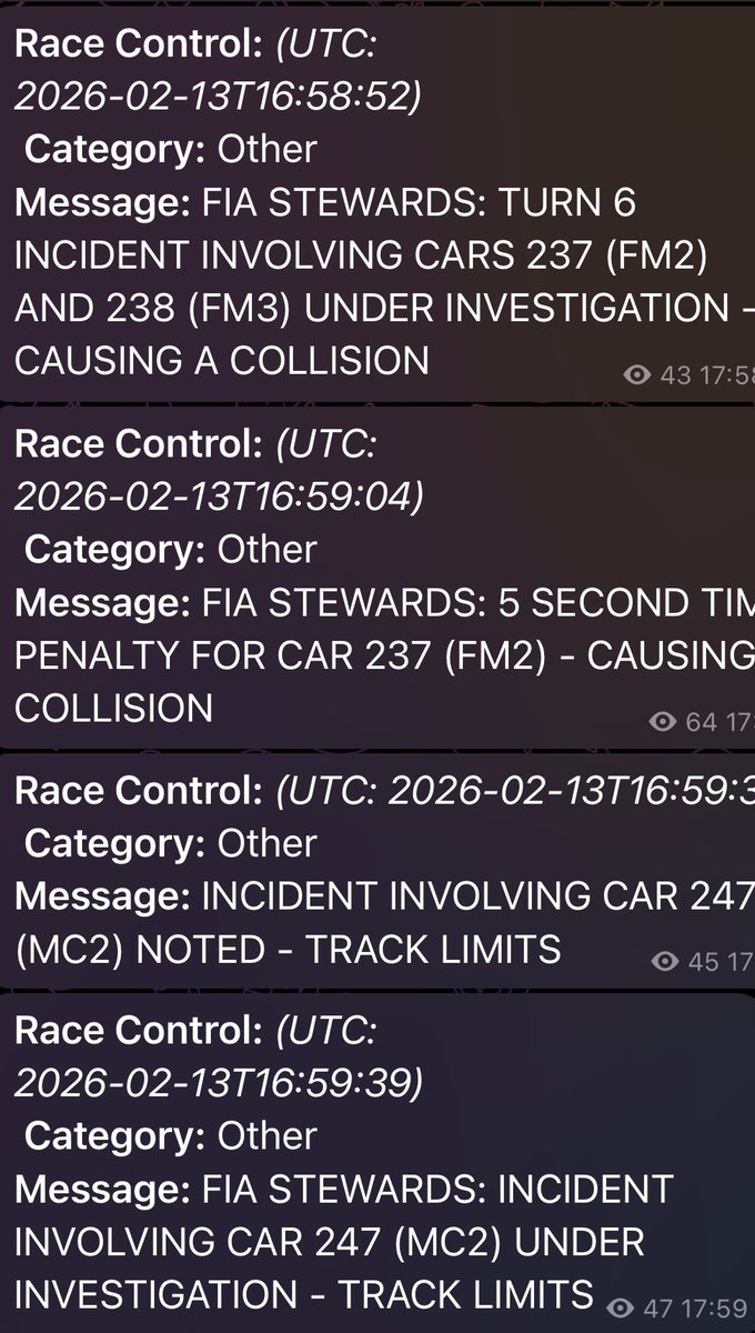 robertofunoat's tweet photo. 🚨 Test Race control
Nell’ultima fase della sessione odierna la direzione gara ha testato le comunicazioni in merito alle varie tipologie di penalità a vetture con numerazione di test #F1 #Bahrain #RaceControl #Test https://t.co/6EAp7y5j8b