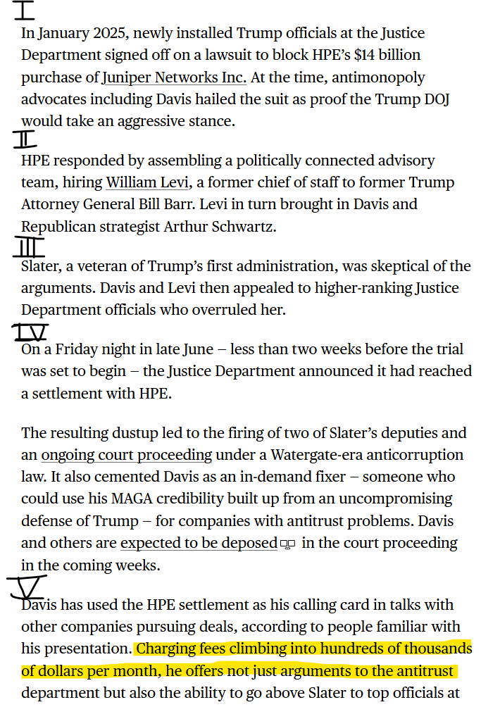 The Trump administration has the most corrupt antitrust enforcement in US History! 

We are talking banana republic, mega illegal stuff here.

Let me break down the grift. 

I. A small corrupt group of lobbyists led by Davis argued a $14 billion deal should be blocked.

II. A