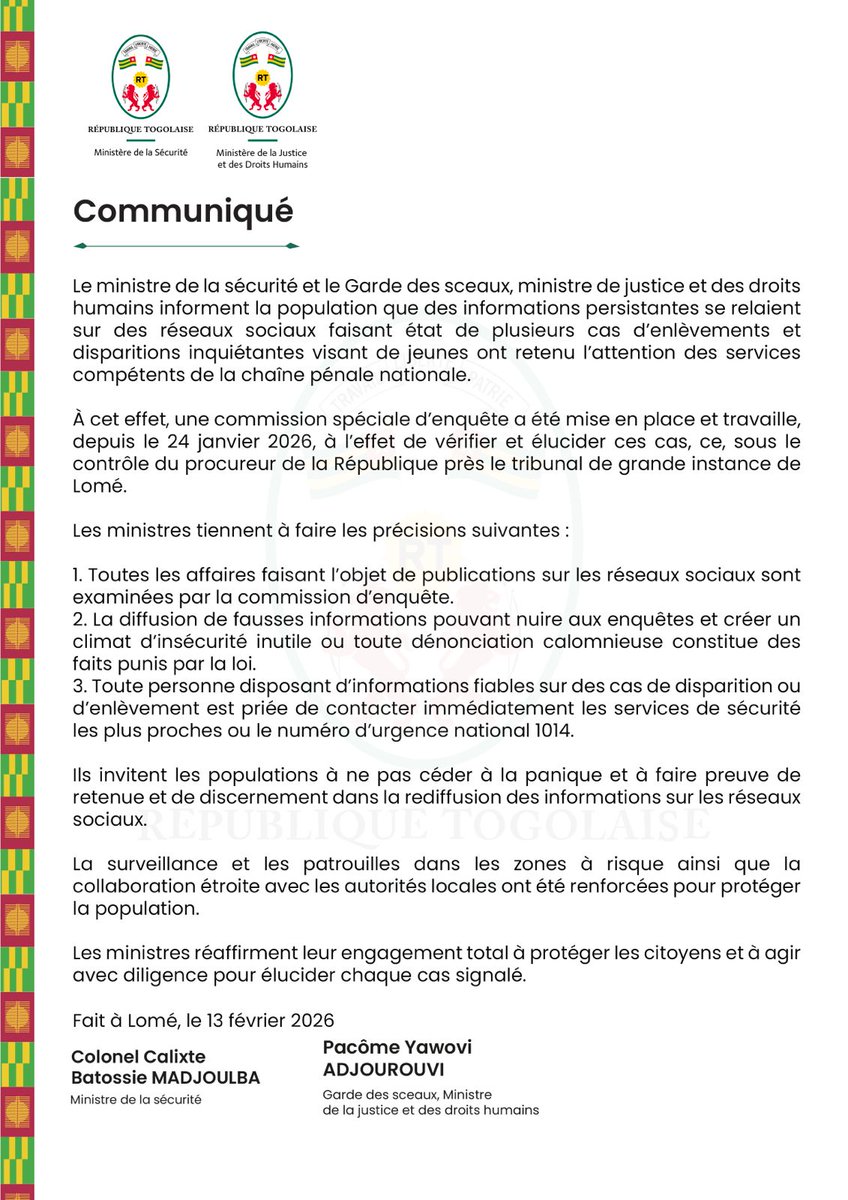 Ministère de la Sécurité - Togo tweet media