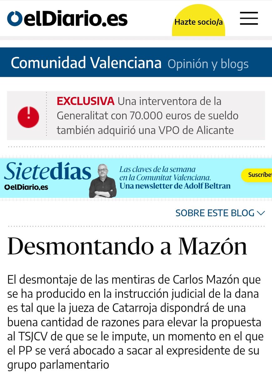 Os cuento esto:

Con la declaración de los escoltas de Mazón este lunes, falta el chófer, queda demostrado que lleva casi 16 meses mintiendo, él y todo el PP.

No llegó hasta el Palau hasta las 19:50, desde las 14:30 que prescindió de los servicios de los escoltas, antes de