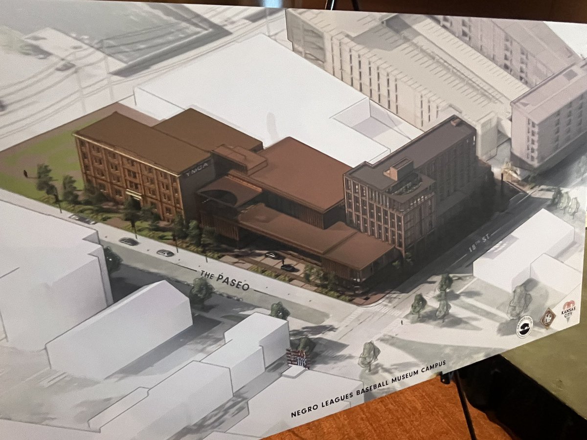 HaroldRKuntz3's tweet photo. A look at the new renderings for the Negro Leagues Campus revealed today. A major project for @nlbmprez and the @NLBMuseumKC .. will include Hotel and nearly 4 times more space than current NLBM. Part of a revitalized 18th and Vine District. https://t.co/dBL43gT10q