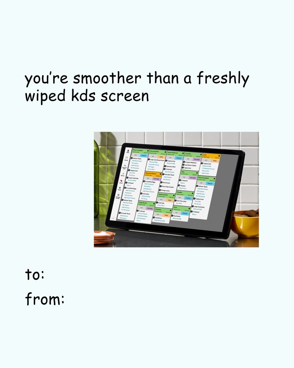 TouchBistro's tweet photo. We made Valentine’s cards for restaurant people only – the ones who speak fluent “heard,” measure love in sides of ranches, and know nothing says romance like a printer that actually works.

Drop one in the staff group chat! ❤️ https://t.co/Mg23Ym9w4l