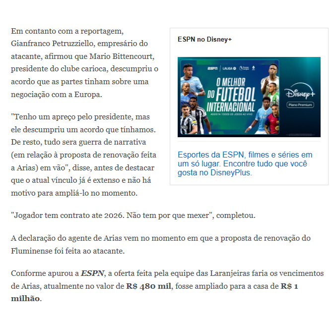 Victorg_Lessa's tweet photo. "O futebol é dinâmico". Quando jogadas ao vento, assim são as palavras também. Só que elas têm poder, Arias.

Eu sabia que esse momento ia chegar, só não esperava que fosse ser tão rápido. Eu jamais fui para uma entrevista para mentir ou atacar qualquer entrevistado. Nem mesmo aqueles de quem eu não gosto, o que não era o caso do Arias.

Mas eu sempre vou para uma entrevista para tentar arrancar boas respostas e, se for o caso, tirar a pessoa da zona de conforto. Fosse o contrário eu seria assessor de imprensa. 

Naquele dia a renovação do Arias foi anunciada como uma grande contratação, mas todo mundo sabia que ele esnobou durante muito tempo a proposta altíssima feita pelo clube. Pra quem não sabe, chegou a mudar o comportamento com algumas pessoas no dia a dia porque o Fluminense não cumpriu a promessa de liberá-lo em caso de qualquer migalha da Europa.

Isso gerou, sim, desgaste e discussões. Se não ele, do emprersário que PUBLICAMENTE já tinha falado sobre o tema em tom de profundo descontentamento (está nas imagens). Ele estava na coletiva e deu uma risadinha no momento dessa resposta. Todo mundo sabia que aquilo era uma verdade.

Mas Arias preferiu, de maneira covarde, tentar me jogar contra a torcida. Essa briga, óbvio, eu não tinha como comprar. Era o ídolo renovando contrato. O torcedor sabia a verdade (a maioria), mas é muito mais fácil falar que o repórter foi mijado...e eu entendo isso, de verdade. Tanto que fiquei na minha...esperei. 

Faz parte do jogo, de fato, e eu entendo isso. Só que, como dizem, o tempo é o senhor da razão. A verdade pode tardar, mas geralmente aparece. Sempre fiz e sempre vou fazer meu trabalho com seriedade e honestidade. Caráter não é um defeito que eu tenho, graças a Deus. 

Eu entendo e respeito o jogador querer ir para qualquer lugar. Entendo 100% quando o assunto é um sonho. Não é esse o ponto. Mas apenas seja homem para assumir os próprios atos e as consequências deles (ou de quem te representa). E aí está tudo certo. são escolhas. Só não seja covarde com quem é correto.

É muito texto e não tem problema não ler, ele é principalmente pra mim.