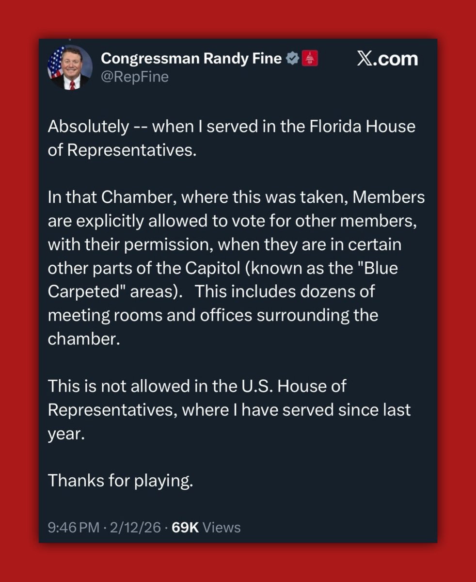 GenXGirl1994's tweet image. The grotesquely obese liar, @RepFine is lying again by claiming he was allowed to vote for 3 additional members of the Florida House.

Florida’s State House of Representatives clearly states proxy voting is STRICTLY PROHIBITED.

Share this with Rep. Fine since he blocked me.