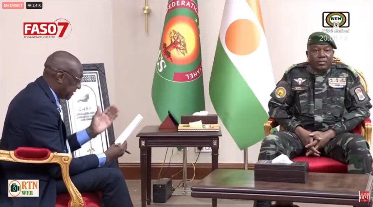 Nigerien President Tiani conducted an interview this evening, where he addressed several points, including the IS-Sahel attack against the Niamey 101 Airbase.

Tiani claims that the attack was launched jointly by 10 motorcycles of JNIM, 10 of IS-Sahel and 20 of ISWAP fighters
