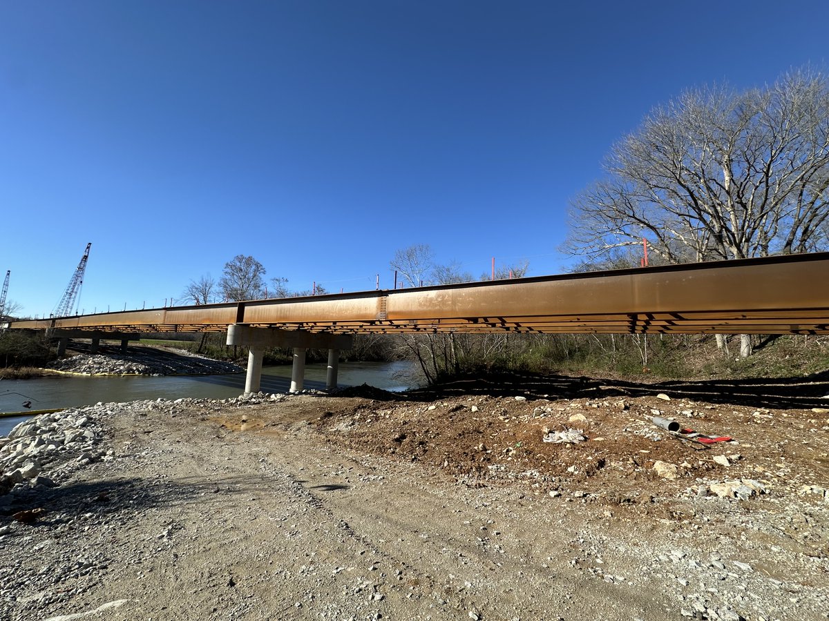 StuppBridgeCo's tweet photo. The weathering steel for the new South Mill St. Bridge over the Buffalo River in Perry County, TN is looking good!  @myTDOT #DementConstruction https://t.co/dDaOL0yIoX