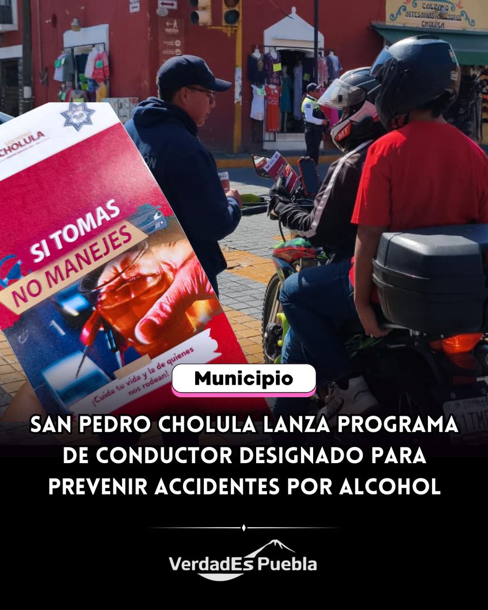 🚦🍹 #SanPedroCholula lanza programa “Si tomas, no manejes” para prevenir accidentes por alcohol.

👮‍♂️ Talleres y concientización promueven movilidad responsable y seguridad vial.
¡Elige un conductor designado y salva vidas! ✅
#SeguridadVial #Prevención #VerdadEsPuebla