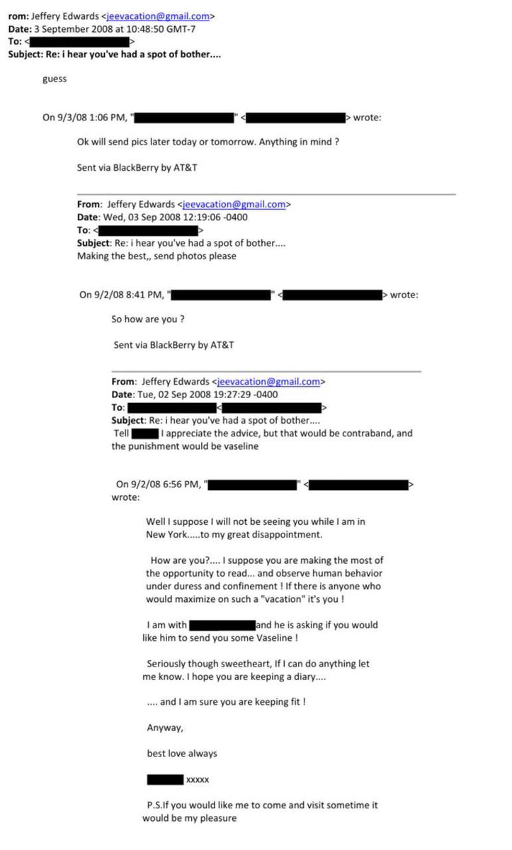 arva61138's tweet image. Epstein "survivor" Anouska De Georgiou, then age 31, emails Jeffrey while he's incarcerated in Florida and offers to come visit and/or send him pics of herself. She writes:

“Seriously though sweetheart, if I can do anything let me know." 

She sounds like a real victim right? 🤨…