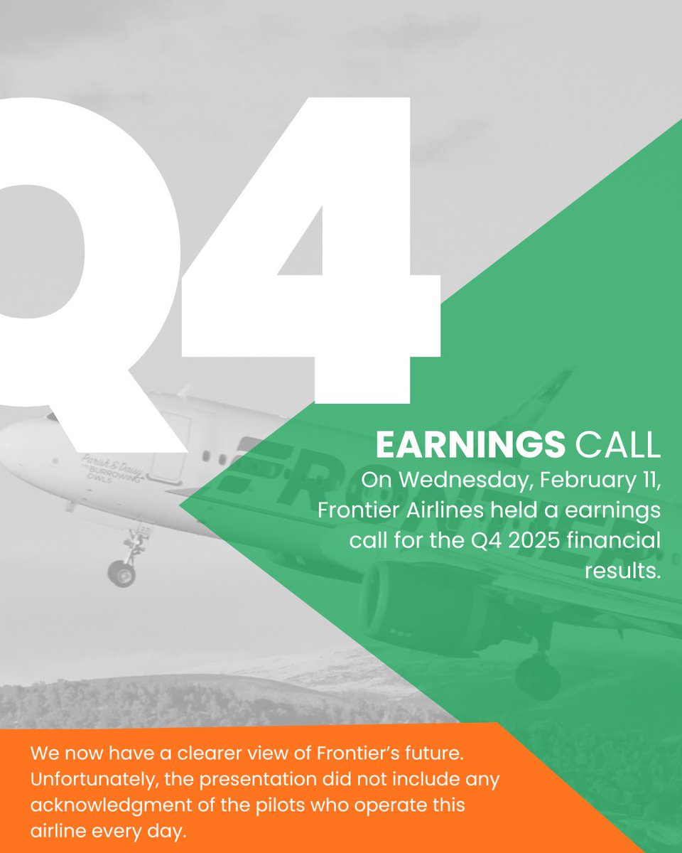 F9ALPA's tweet photo. Our goal remains the same.

Following the Q4 2025 earnings call, it was clear that pilots were not meaningfully acknowledged — despite being essential to the airline’s success. Progress requires engagement, respect, and real recognition.

Read the latest update. ✈️ https://t.co/RefJfGxGYF