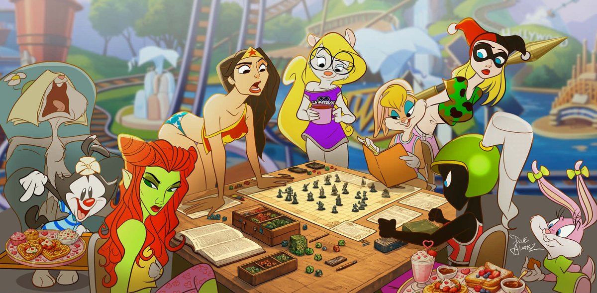 It's February 13, time for Dot's Annual Warner Animation/DC Comics Galentines Day D&amp;D Game and Slumber Party. Hopefully Diana and the Martian Queen won't come to blows like last year, but no one's taking any bets. Big thanks to party planner <a href="/DAlvarezStudio/">Dave Alvarez</a> #Animaniacs