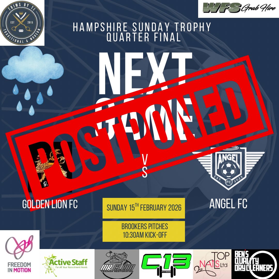 Unfortunately another weather affected week has killed a 3rd attempt at our Quarter-Final against Golden Lion in the Hampshire Trophy! We will see you next weekend lads!! 🪽🙏🏾 #rainedoff #waterloggedpitch #HampshireTrophy ☔️💧😢