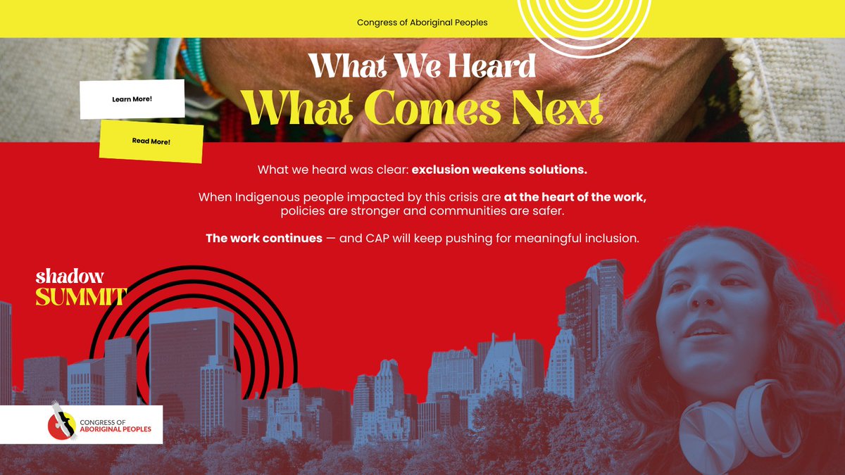 CongAboPeoples's tweet photo. What we heard was clear: exclusion weakens solutions.

When Indigenous people impacted by this crisis are at the heart of the work, policies are stronger and communities are safer.

The work continues — and CAP will keep pushing for meaningful inclusion. https://t.co/VNWhiF3WJR