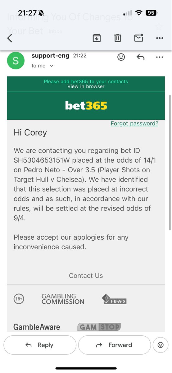 CoreyPerk9's tweet photo. Pure robbery what is this!! Shocking @bet365 @bet365help https://t.co/2ULiAgTE9A
