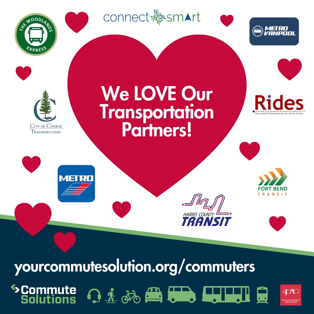 We would be lost without our transportation partners! 

Thank you to <a href="/TheTownshipTX/">The Woodlands Township</a>  Conroe Connection <a href="/BrazosTransit/">Brazos Transit District</a>  <a href="/ConnectSmartTX/">houstonconnectsmart</a>  <a href="/GCTDTX/">Gulf Coast Transit District</a>, and <a href="/rideFBTransit/">Fort Bend Transit</a>, <a href="/HarrisCountyTra/">Harris County Transit</a>, and Colorado Valley Transit, for being the heart of easier, smoother commutes. 

Check out how