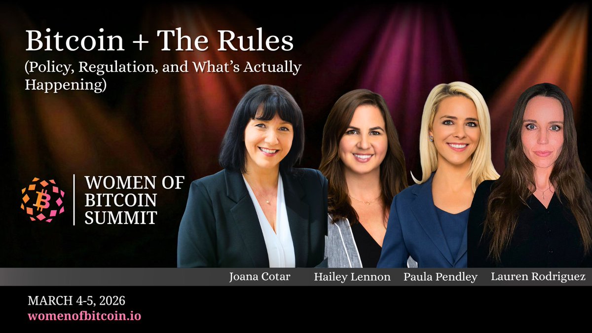 Womenofbitcoin_'s tweet photo. Panel announcement: Bitcoin + The Rules (Policy, Regulation, and What’s Actually Happening)

Join us for a clear, grounded overview of how laws and regulation affect bitcoin. We will explore what is changing, how to stay informed, and what individuals and businesses should realistically pay attention to as the landscape evolves.

Register here for this free, online event: https://t.co/douuPY4u1U