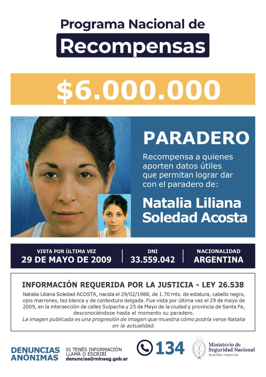 PFAOficial's tweet image. 👇Con un CLICK podés hacer mucho, sólo tenés que compartir esta imagen.
ℹ️Si tenés información, comunicate de manera anónima al 134 o escribí a denuncias@minseg.gob.ar. #AyudanosAEncontrarlos🇦🇷