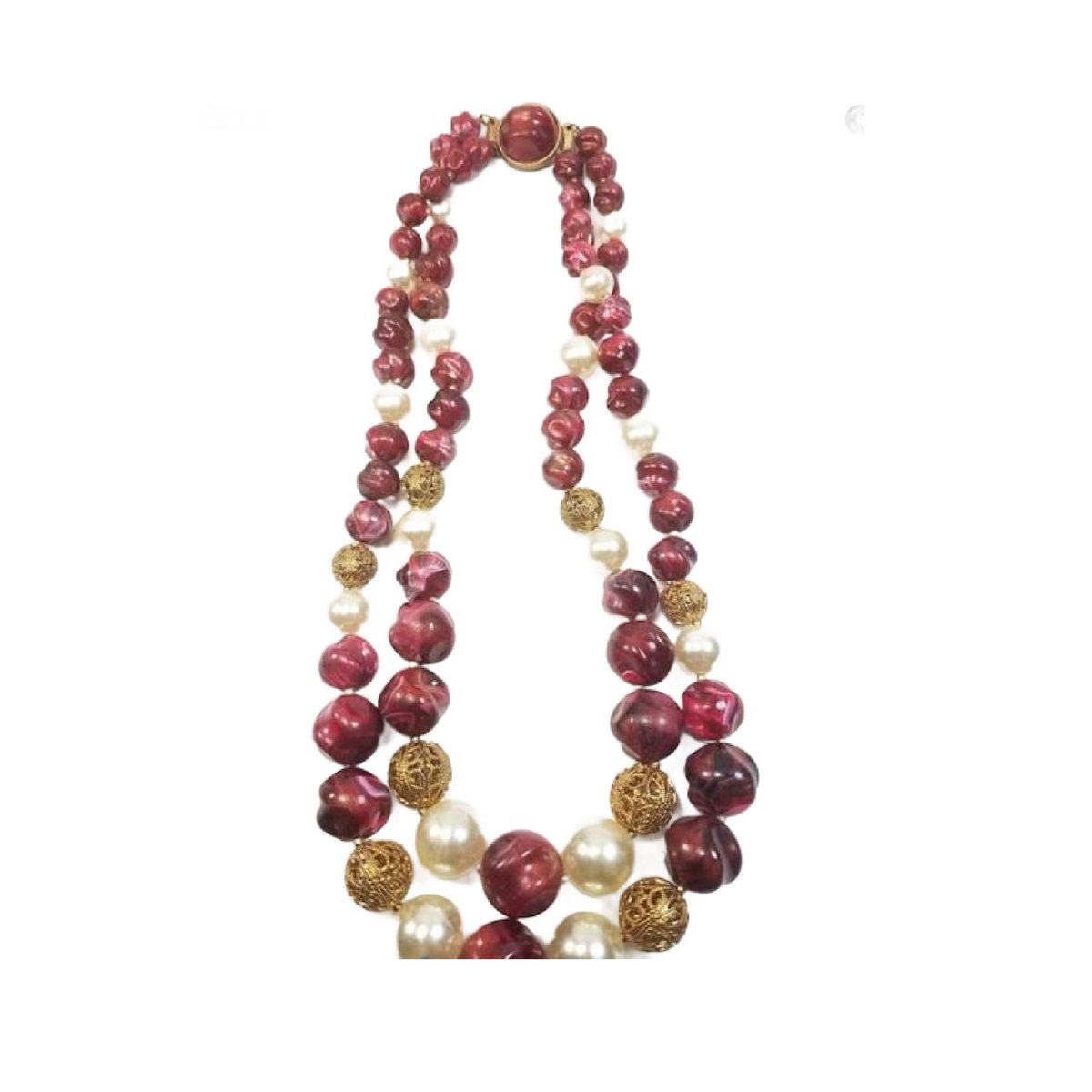 JunkYardBlonde's tweet image. Vintage  Double Strand Necklace with Cranberry, Pearl, and Gold Filigree Beads tuppu.net/169fc23f #Etsy #JunkYardBlonde #StockingStuffer
