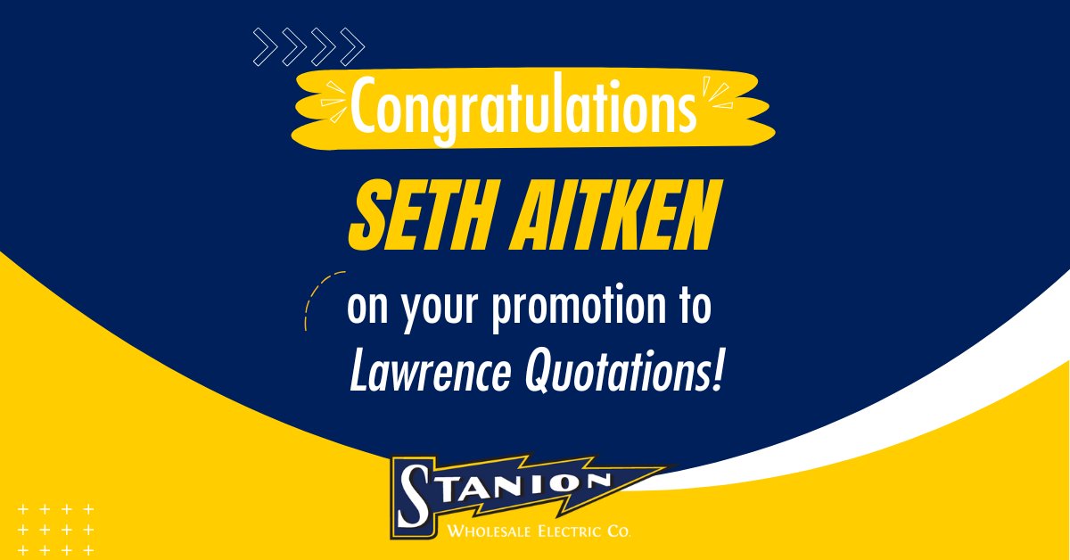 We are thrilled to announce that Seth has been promoted to Quotations at our Lawrence branch! Help us celebrate Seth’s well deserved promotion! 👏👍 #Promotion #Lawrence #Congratulations 🙌👏