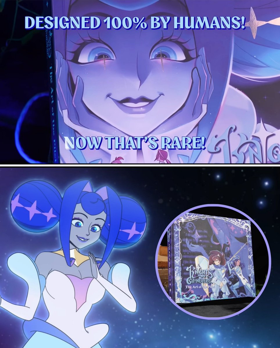 El artbook oficial de Knights of Guinevere se promociona con la frase:

💬 "Diseñado 100% por humanos (Eso sí es raro)"