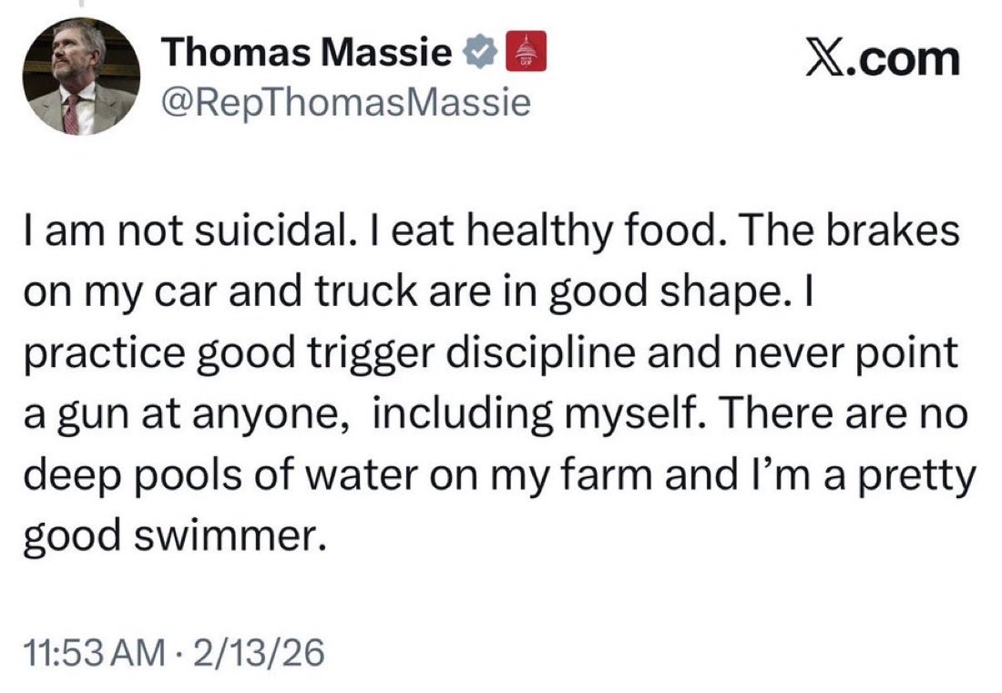 ImGinnyRobinson's tweet photo. PROTECT THOMAS MASSIE AT ALL COSTS.

AND ALSO SAME I DITTO WHAT HE SAID I AM A VERY HAPPY, HEALTHY COMEDIAN.

ALL WE EVER WANTED WAS JUSTICE FOR THE EPSTEIN VICTIMS AND FOR CHARLIE KIRK.

SINCERELY WHAT THE FUCK. https://t.co/8SpU99wFZW